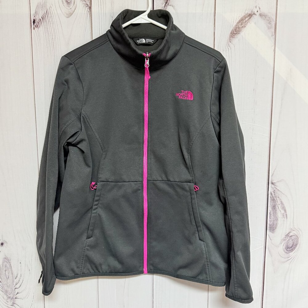 The North Face Women’s Full Zip Fleece Jacket Large Gray Pink Accents EUC